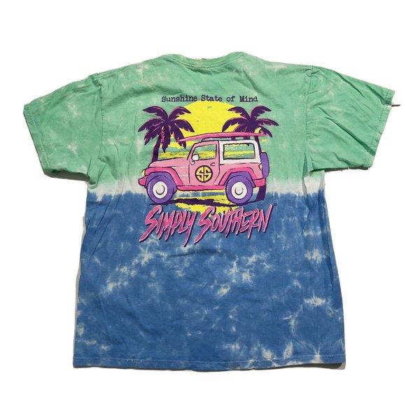 Simply Southern Green And Blue Tie Dye Sunshine State Of Mind Van Tshirt Large L - Picture 1 of 5